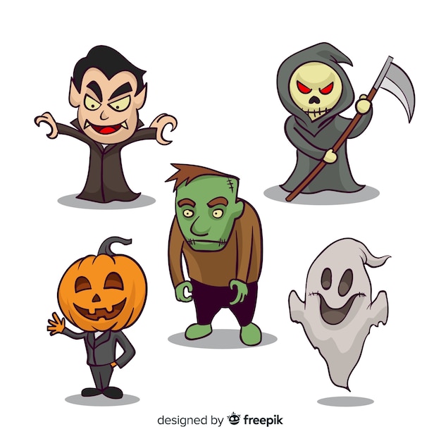 Gratis vector mooie hand getekend halloween karakter collectie