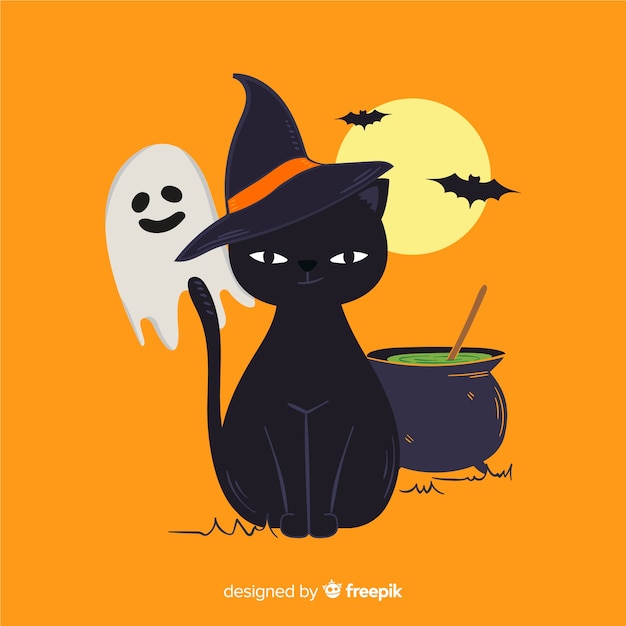 Gratis vector mooie hand getekend halloween kat