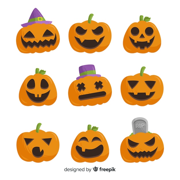 Gratis vector mooie hand getekend halloween pompoen collectie