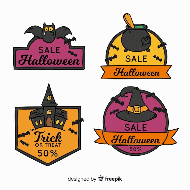 Gratis vector mooie hand getrokken halloween verkoop label collectie