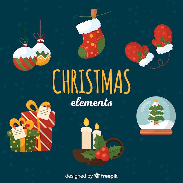 Gratis vector mooie hand getrokken kerst element collectie