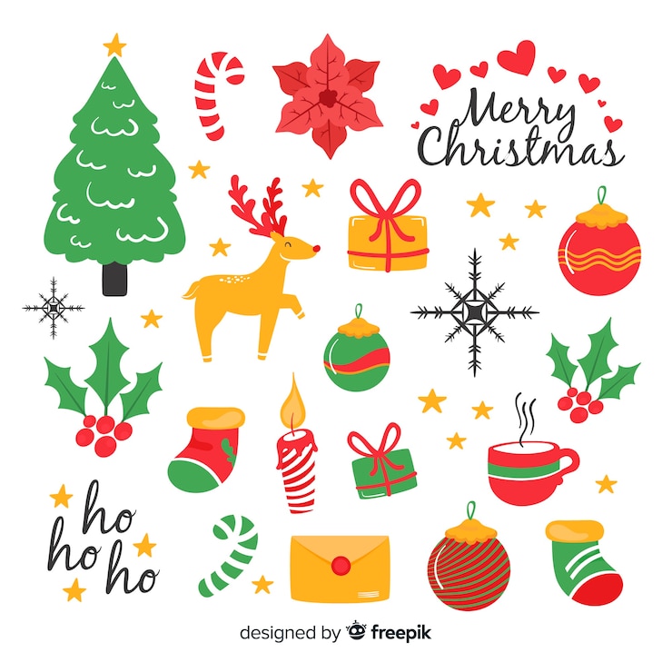 Gratis Vector mooie hand getrokken kerst element collectie