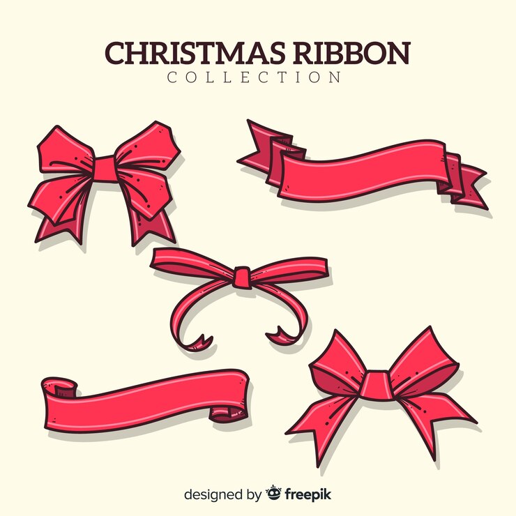 Gratis Vector mooie hand getrokken kerst lint collectie