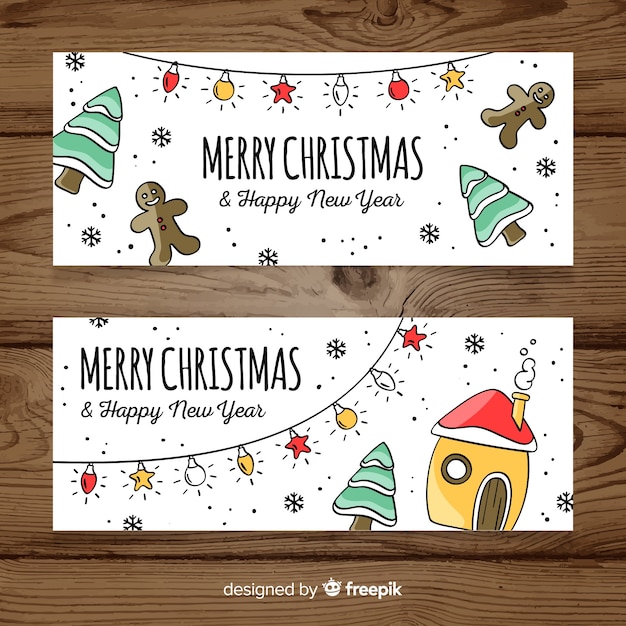 Mooie hand getrokken Kerstmisbanners