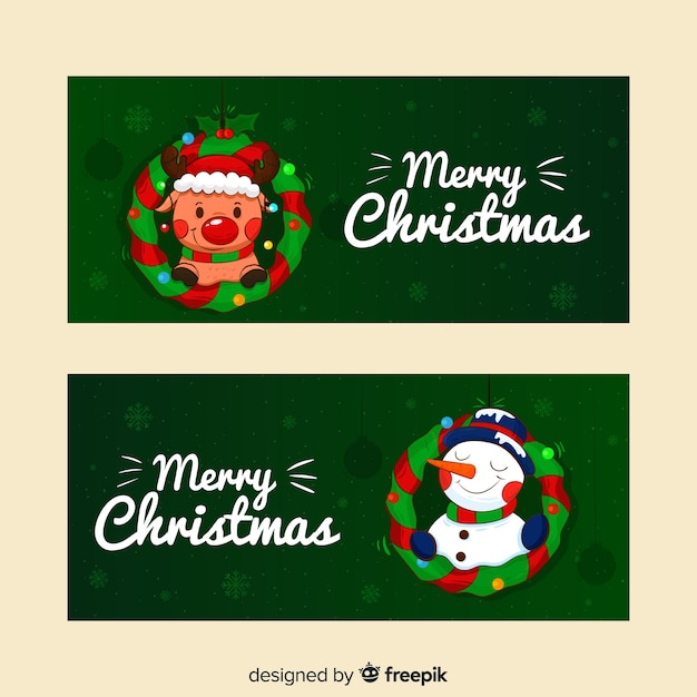 Mooie hand getrokken Kerstmisbanners