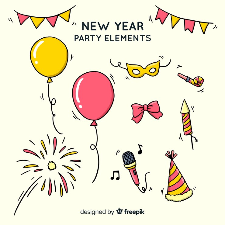 Gratis Vector mooie hand getrokken nieuwjaar element-elementenverzameling