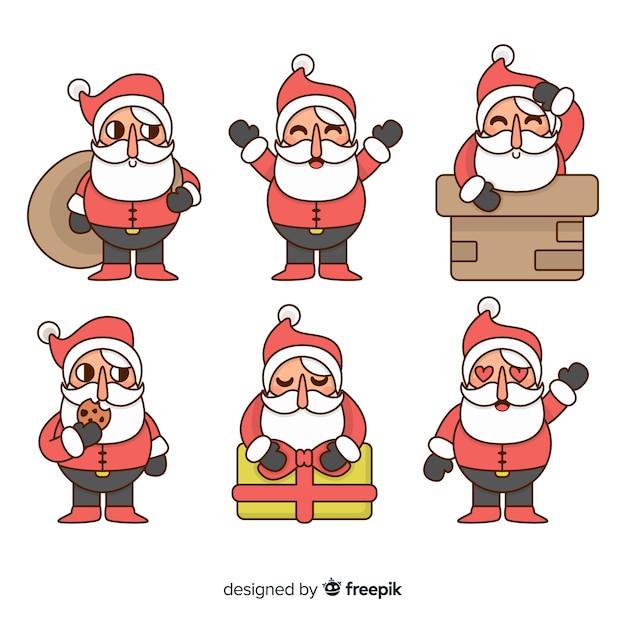 Gratis vector mooie hand getrokken santa claus karakter collectie