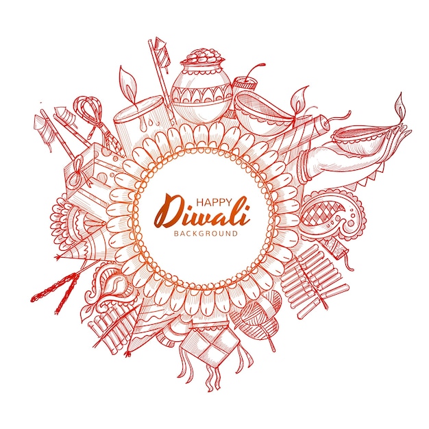 Gratis vector mooie hand tekenen decoratieve diwali viering schets