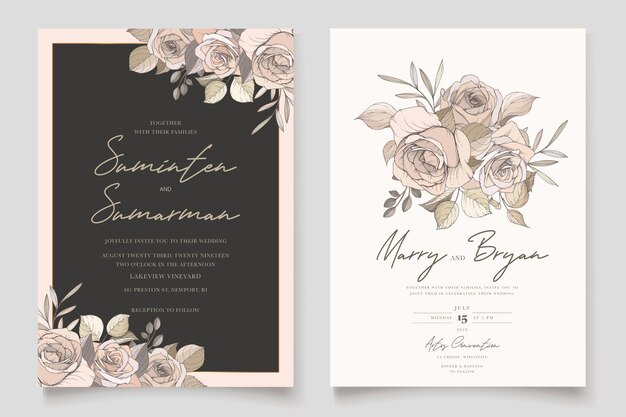 mooie handgetekende rozen bruiloft uitnodigingskaarten set