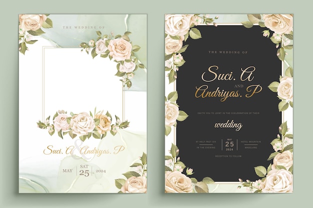 Gratis vector mooie handgetekende rozen bruiloft uitnodigingskaarten set