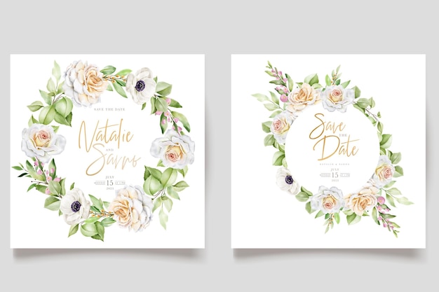 Gratis vector mooie handgetekende rozen bruiloft uitnodigingskaarten set