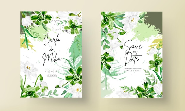 mooie handtekening aquarel bloem en bladeren bruiloft uitnodigingskaart