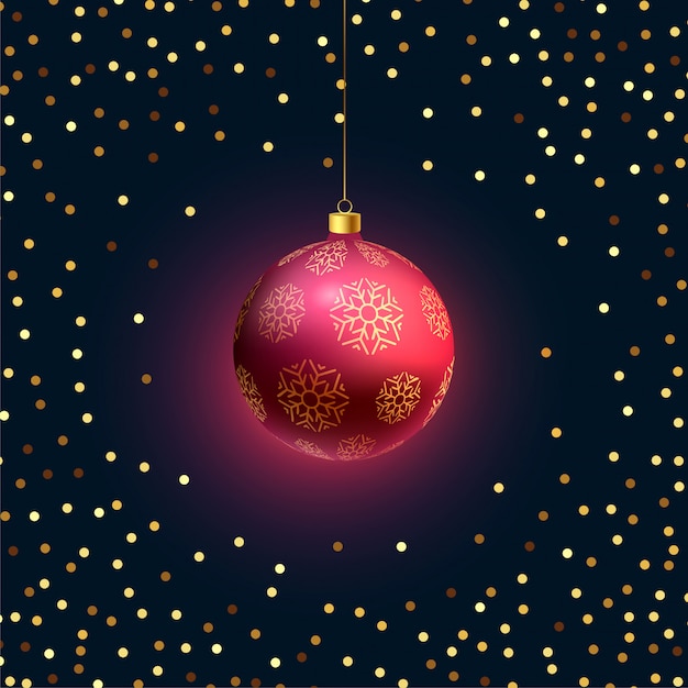 Gratis vector mooie hangende kerst 3d bal met gouden glitter