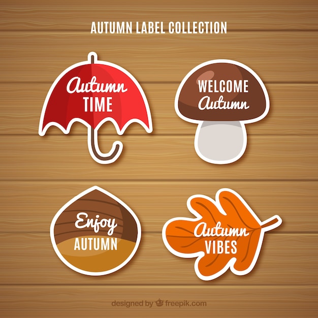 Gratis vector mooie herfst labelcollectie met plat ontwerp