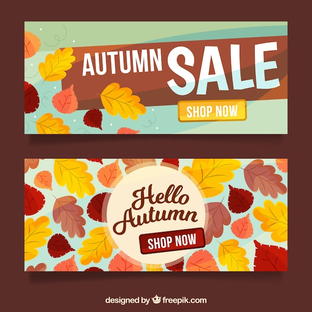 Gratis vector mooie herfst verkoop banners met moderne stijl