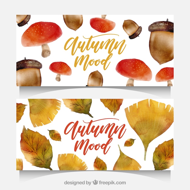 Gratis vector mooie herfstbanners met aquarelstijl