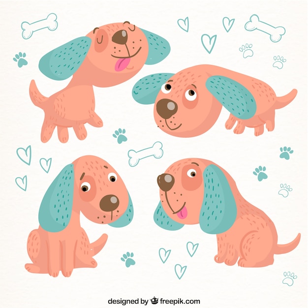 Gratis vector mooie hond in vier houdingen