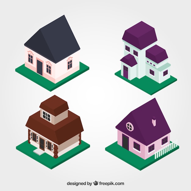 Gratis vector mooie huizen in isometrische stijl