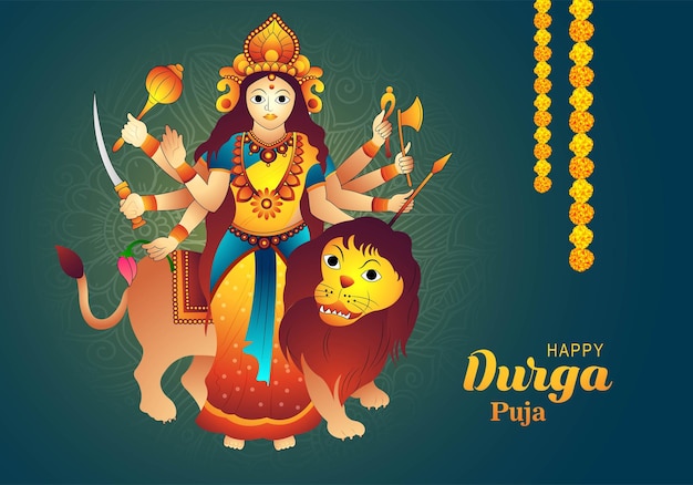 Mooie illustratie durga puja festival kaart achtergrond