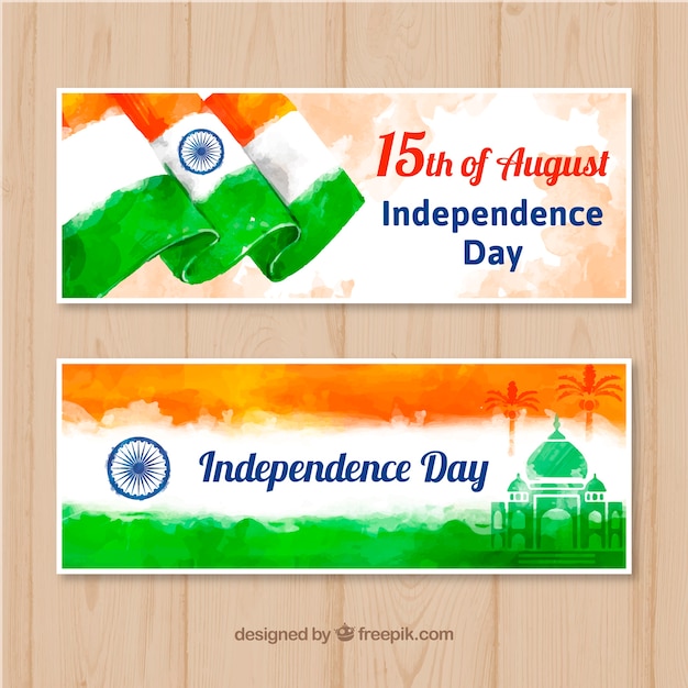 Mooie indiase onafhankelijkheidsdag verkoop banner in aquarel stijl