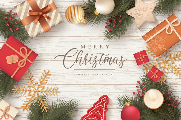 Mooie Kerst achtergrond met presenteert en ornamenten
