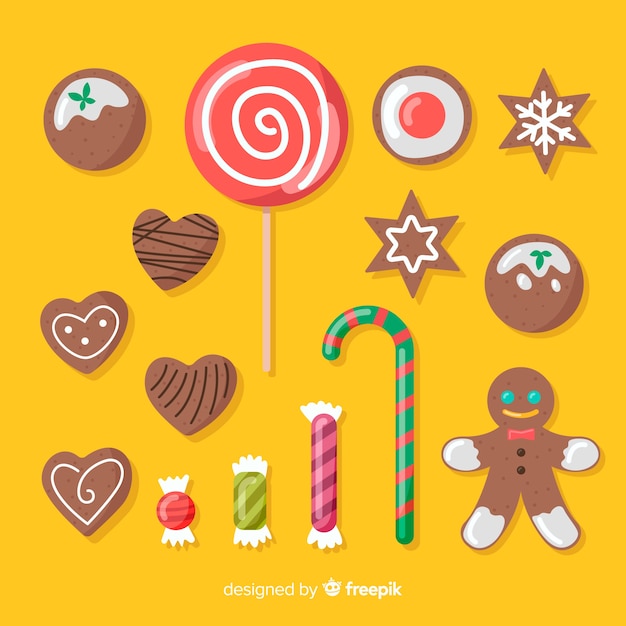 Gratis vector mooie kerst element collectie met platte ontwerp