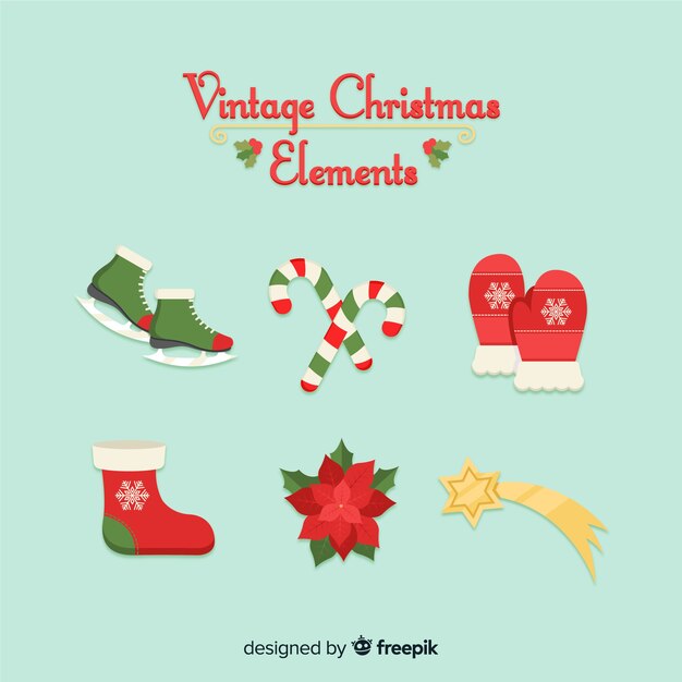 Mooie kerst element collectie met platte ontwerp