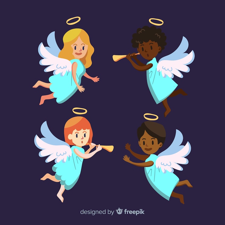 Gratis Vector mooie kerst engel collectie in platte ontwerp