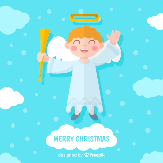 Gratis vector mooie kerst engel met plat ontwerp