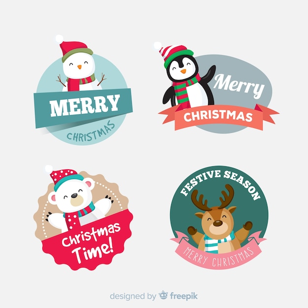 Gratis vector mooie kerst label collectie met platte ontwerp