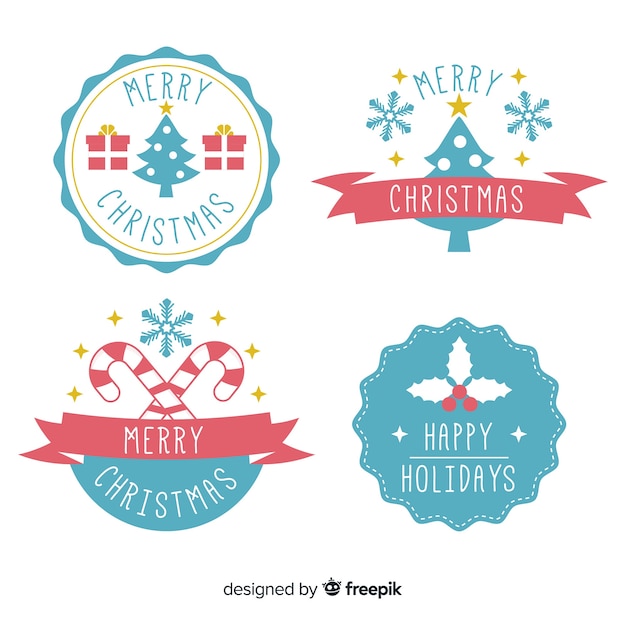 Gratis vector mooie kerst label collectie met platte ontwerp