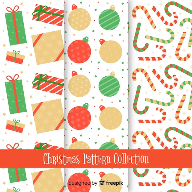 Gratis vector mooie kerst patroon collectie met platte ontwerp