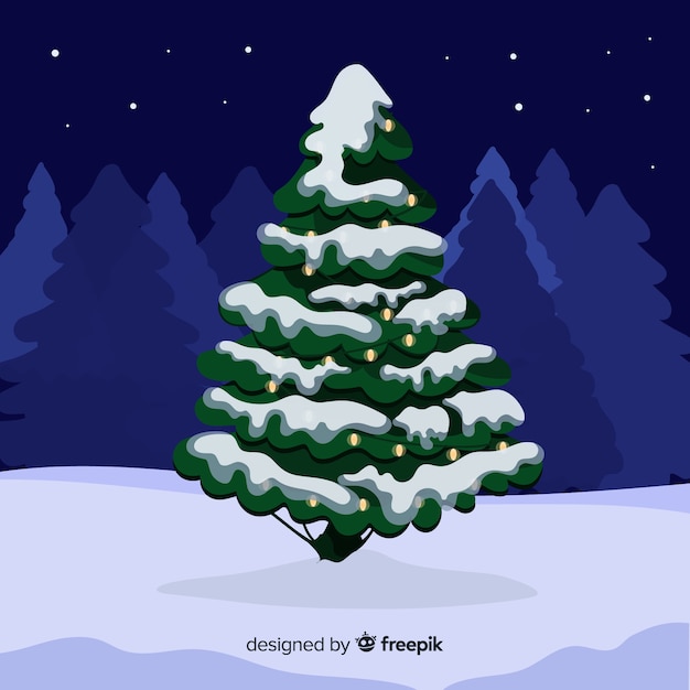 Gratis vector mooie kerstboom met plat ontwerp