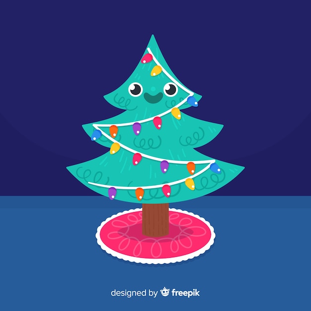 Gratis vector mooie kerstboom met plat ontwerp