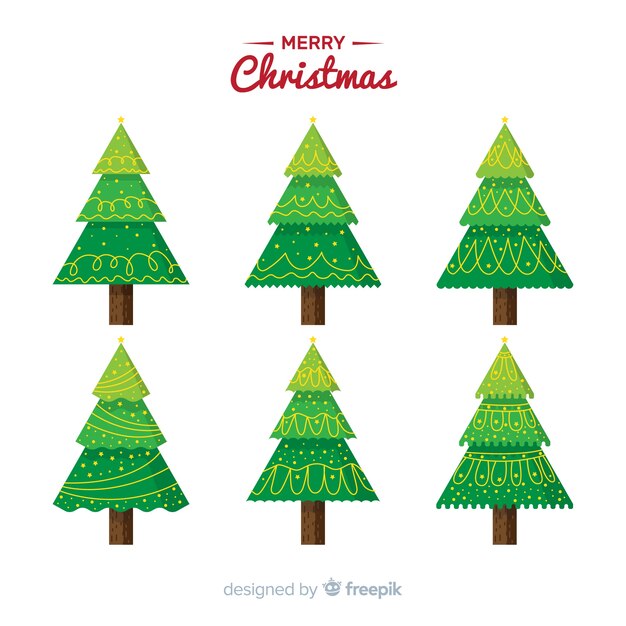 Mooie kerstboomcollectie met plat ontwerp