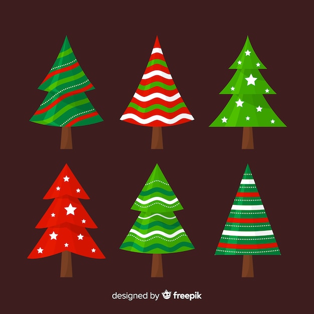 Gratis vector mooie kerstboomcollectie met plat ontwerp