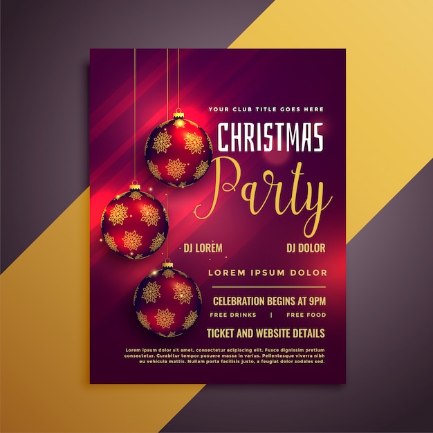 Mooie kerstfeest flyer met ballen en mooie gloed