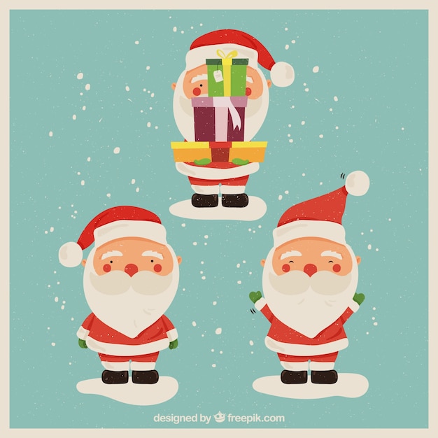 Gratis vector mooie kerstman in verschillende posities