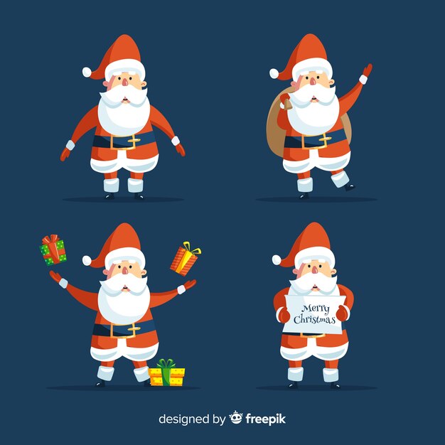 Gratis vector mooie kerstman karakter collectie met platte ontwerp