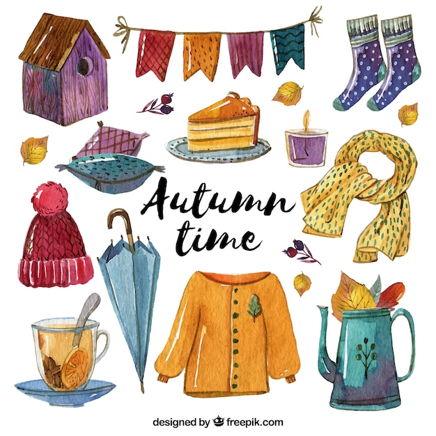 Gratis vector mooie kleding met herfstwaterverf accessoires