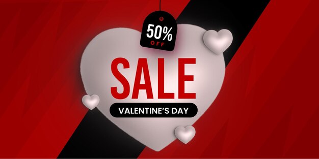 Mooie liefde Valentijnsdag Super Sale Banner Achtergrond Multipurpose 3D Heart Effect GRATIS Vector