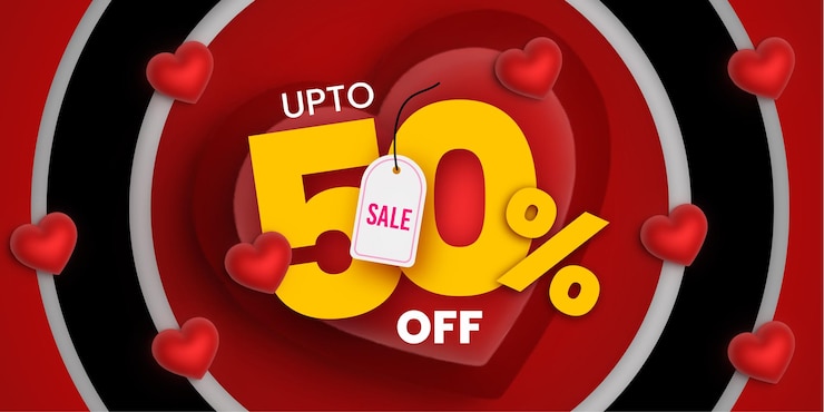 Gratis Vector mooie liefde valentijnsdag super sale banner achtergrond multipurpose 3d heart effect gratis vector