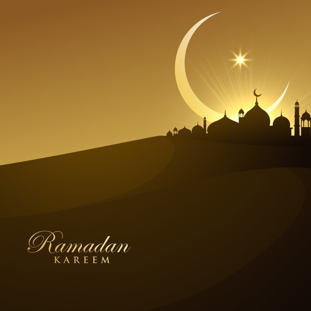 Mooie moskee silhouet in de nacht met halve maan en ster