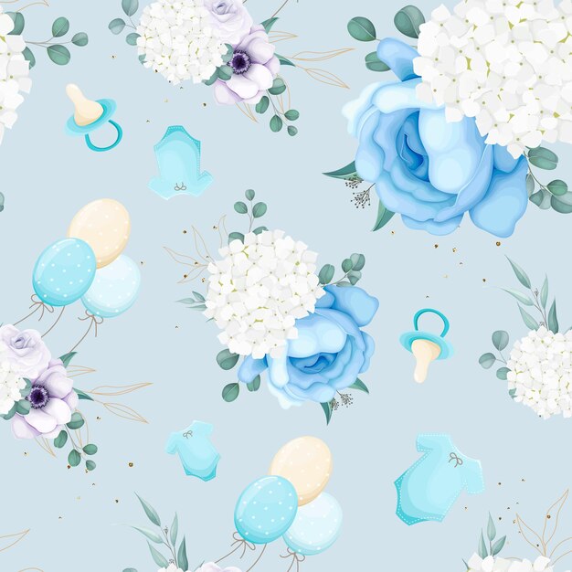 mooie naadloze patroon bloemen en bladgoud met schattige baby ornamentc