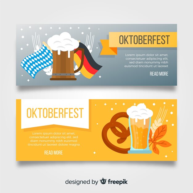 Mooie oktoberfest-banners met vlak ontwerp