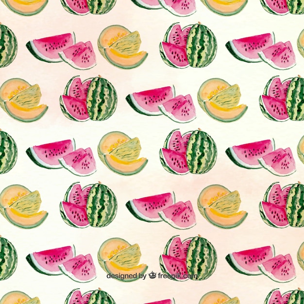 Gratis vector mooie patroon met meloenen en watermeloenen