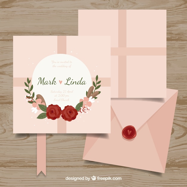 Mooie platte bruiloft uitnodiging met een envelop
