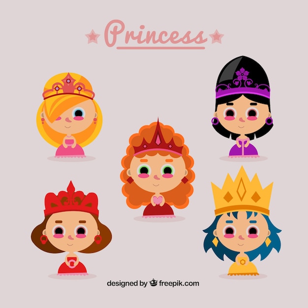 Gratis vector mooie prinsessen met kronen