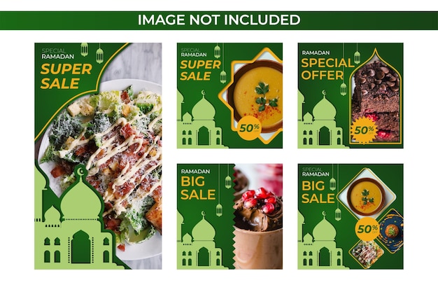 Mooie ramadan social media en marketing posts. culinaire sjabloon voor spandoek voor sociale media.