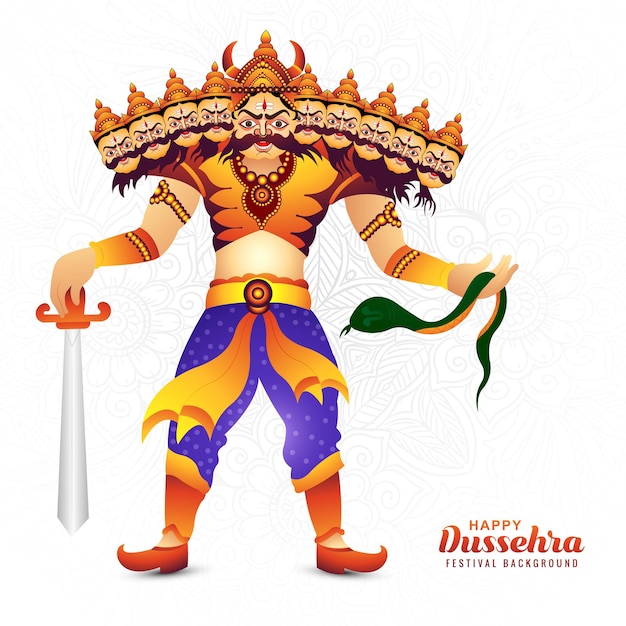 Mooie ravana met tien koppen voor navratri dussehra festival vakantiekaart achtergrond